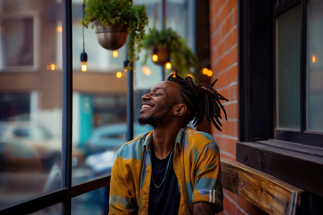 Un uomo che si rilassa in un bar